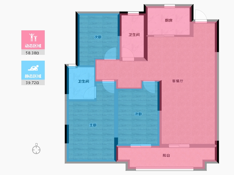 湖北省-武汉市-阳逻万达广场御江-87.20-户型库-动静分区