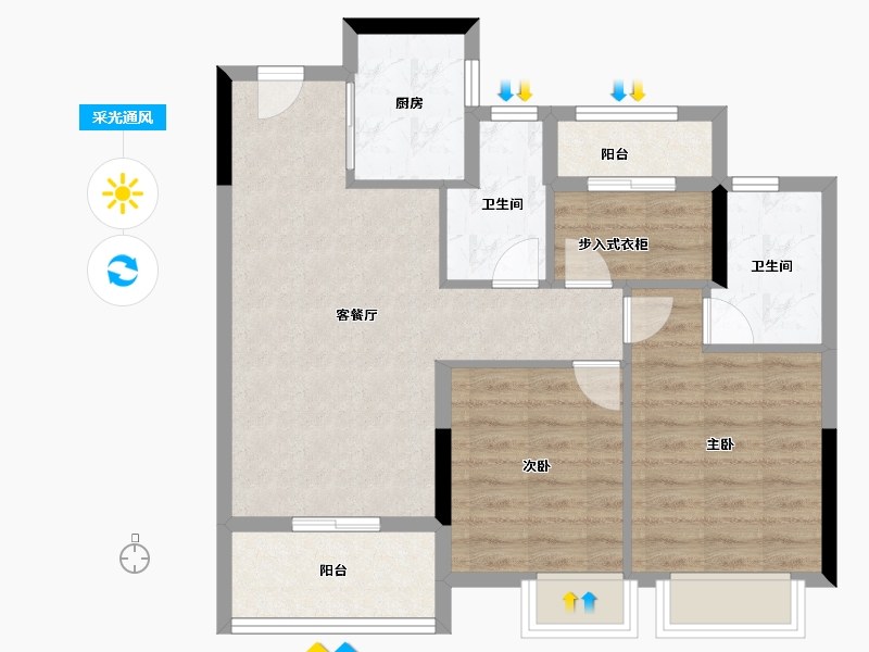 浙江省-宁波市-荣安林语秋月-73.60-户型库-采光通风