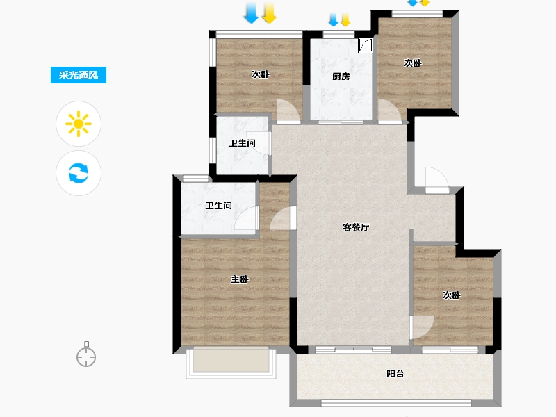 安徽省-合肥市-伟星玖都荟-95.20-户型库-采光通风