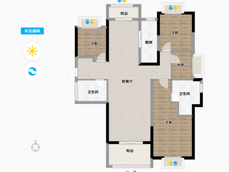 湖北省-武汉市-武汉城建汉樾台-112.80-户型库-采光通风