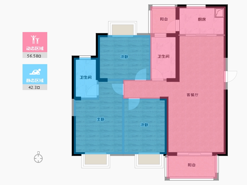 湖南省-长沙市-伊景园·滨河苑-88.40-户型库-动静分区