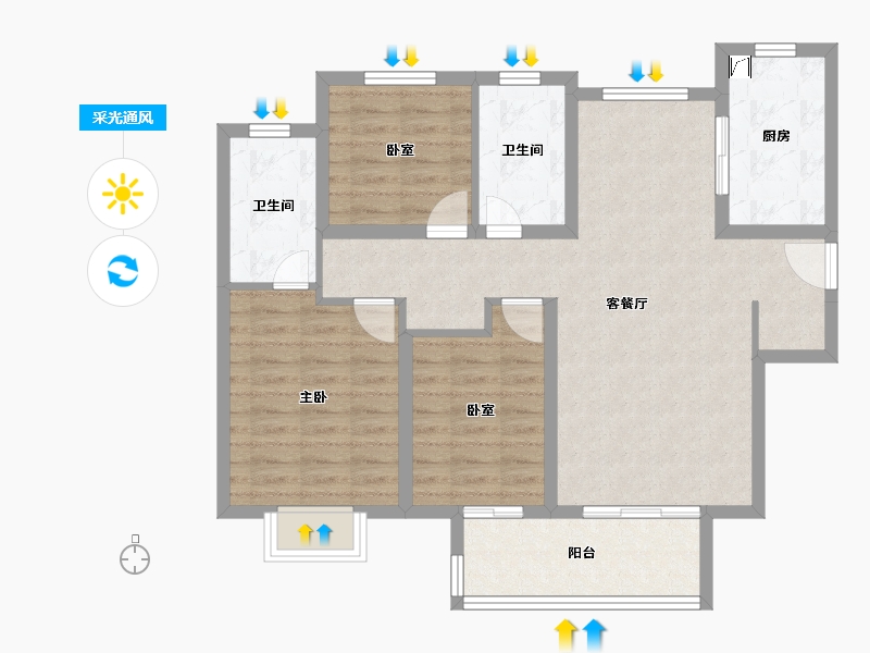 山东省-济南市-蓝石大溪地-89.18-户型库-采光通风