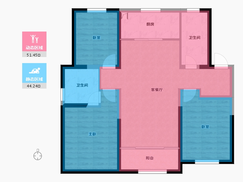 山东省-济南市-蓝石大溪地-85.27-户型库-动静分区