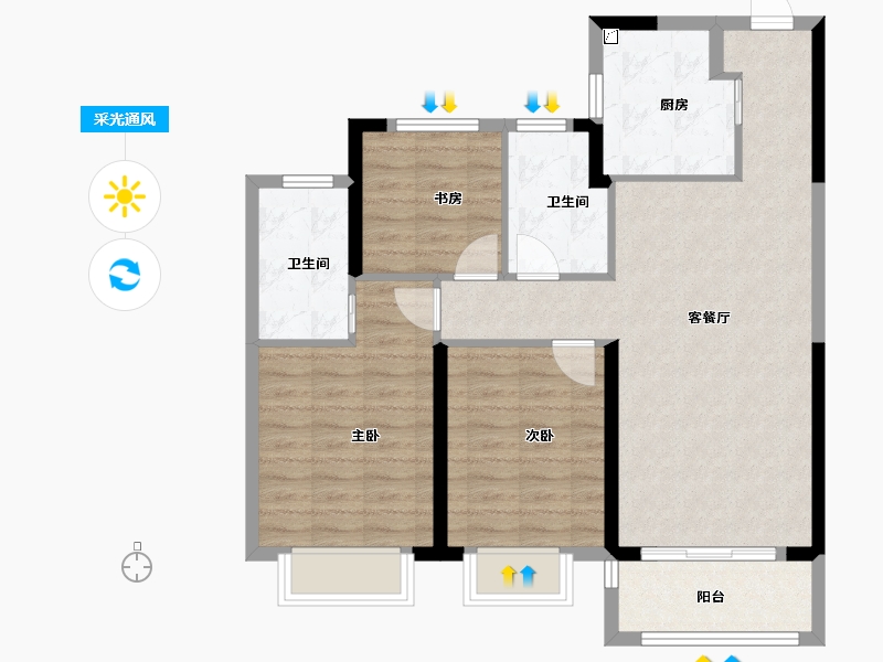 浙江省-宁波市-伊美尚品-84.63-户型库-采光通风