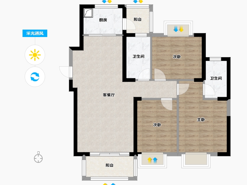 湖南省-长沙市-伊景园·滨河苑-88.00-户型库-采光通风