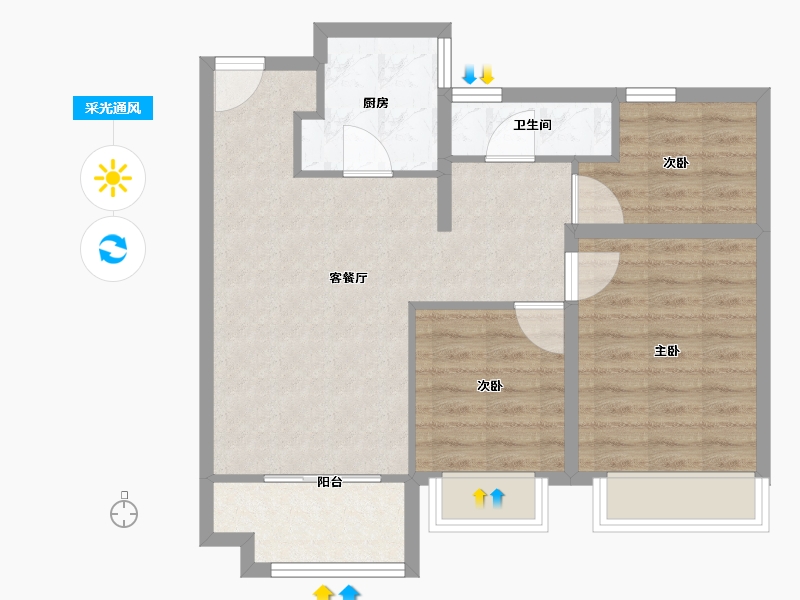 上海-上海市-悦城-69.60-户型库-采光通风