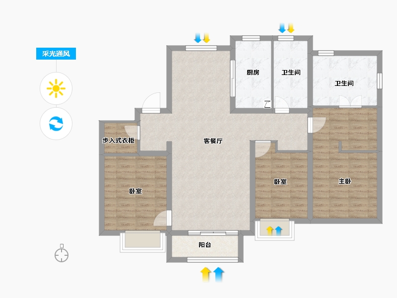 山东省-济南市-蓝石大溪地-108.10-户型库-采光通风