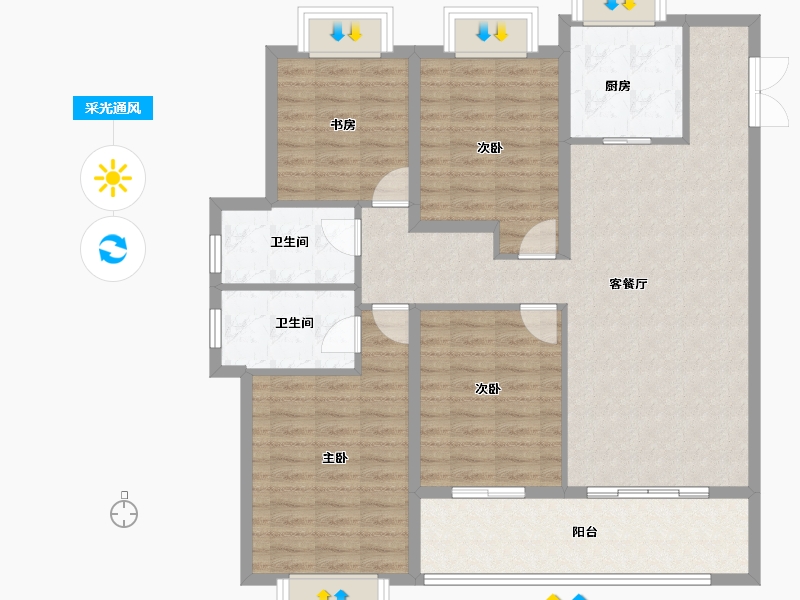 湖北省-武汉市-龙湖天玺-115.34-户型库-采光通风