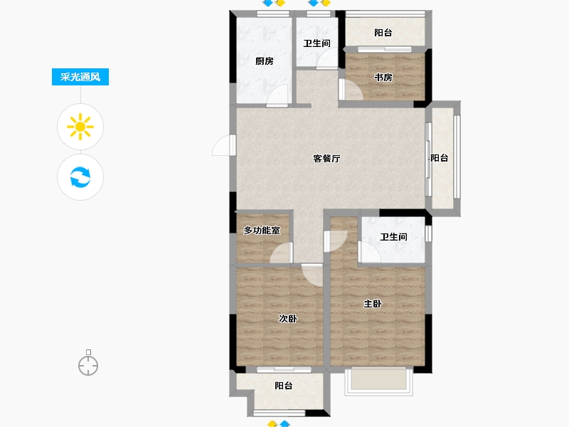 浙江省-宁波市-伊美尚品-90.68-户型库-采光通风