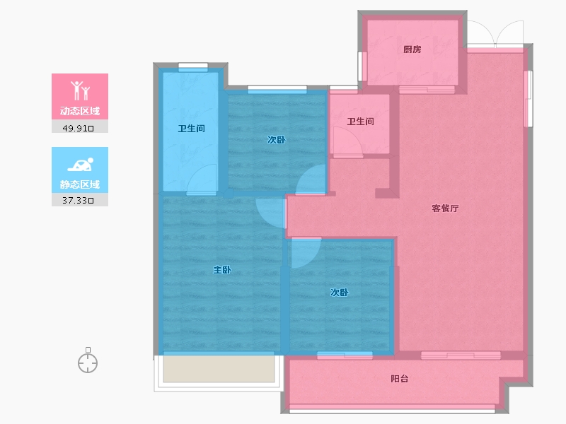 湖北省-武汉市-龙湖天玺-78.14-户型库-动静分区