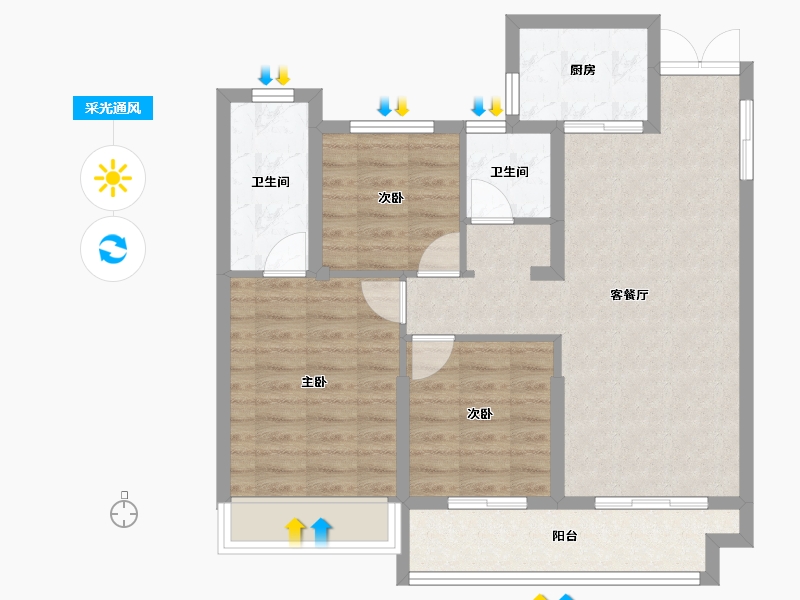 湖北省-武汉市-龙湖天玺-78.14-户型库-采光通风