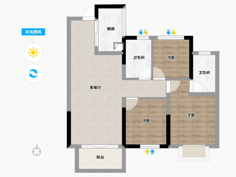 广西壮族自治区-南宁市-龙湖春江天越-68.64-户型库-采光通风