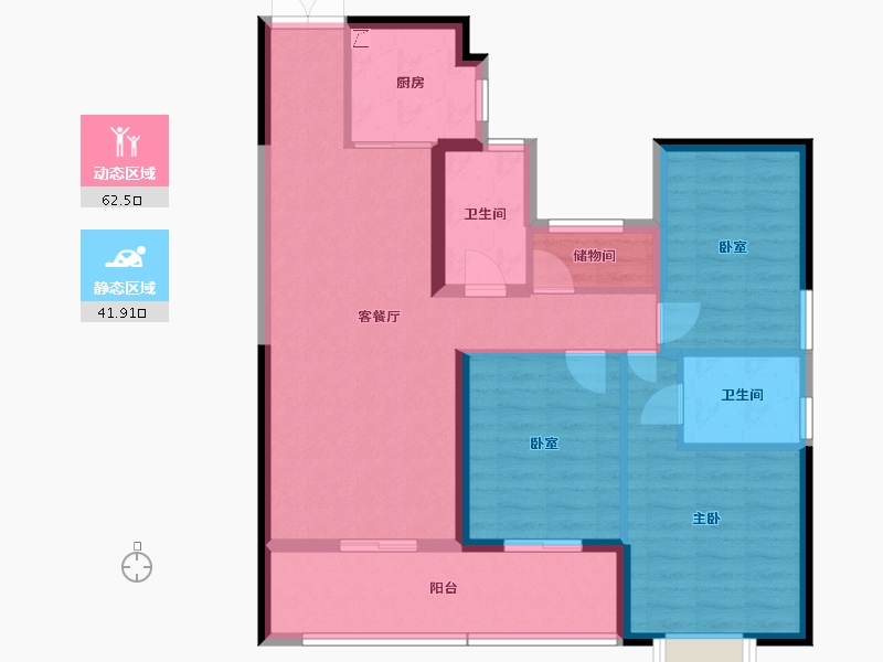 湖南省-长沙市-凯尔花缇紫郡-105.00-户型库-动静分区