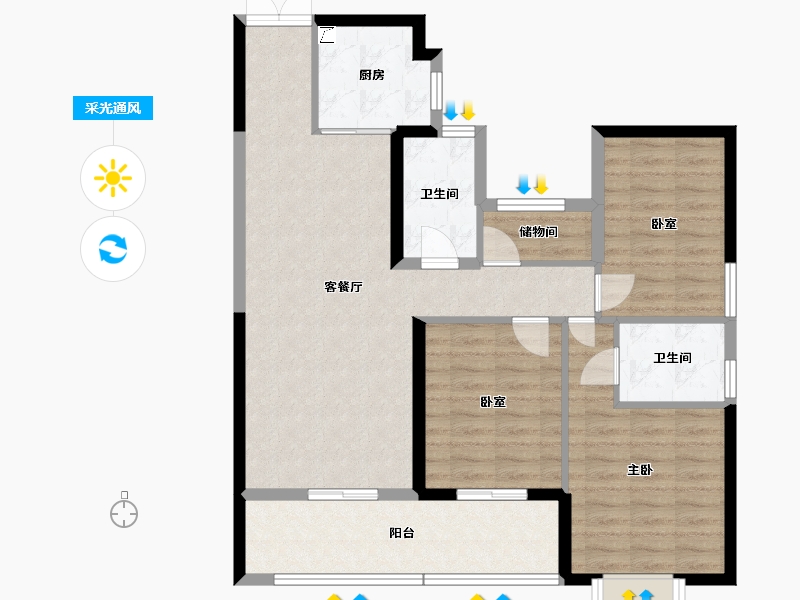 湖南省-长沙市-凯尔花缇紫郡-105.00-户型库-采光通风