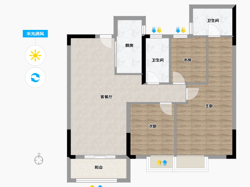 湖北省-武汉市-大华公园华府-88.88-户型库-采光通风