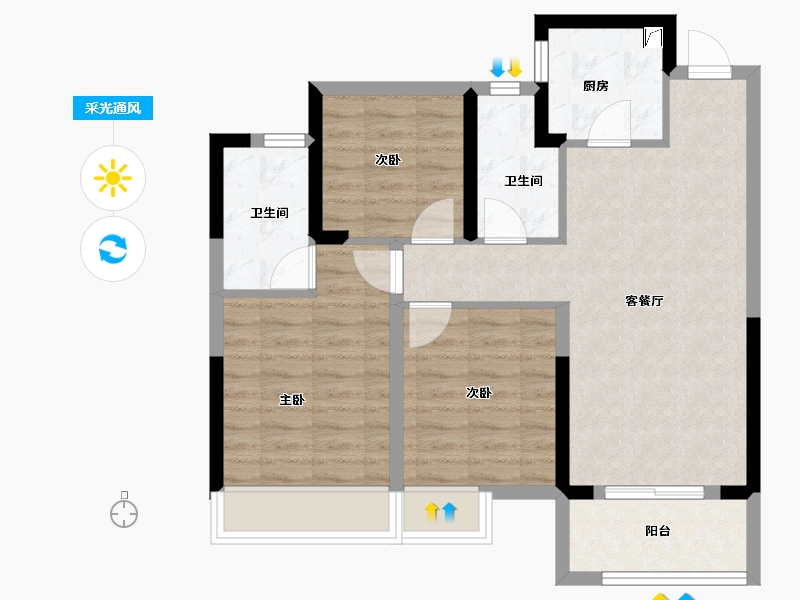 浙江省-宁波市-阳光城众安·顺源里-71.24-户型库-采光通风