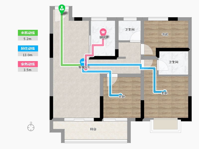 江苏省-苏州市-千灯裕花园-75.42-户型库-动静线