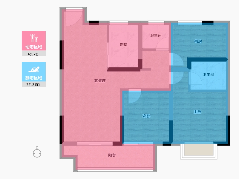 江苏省-苏州市-千灯裕花园-75.42-户型库-动静分区