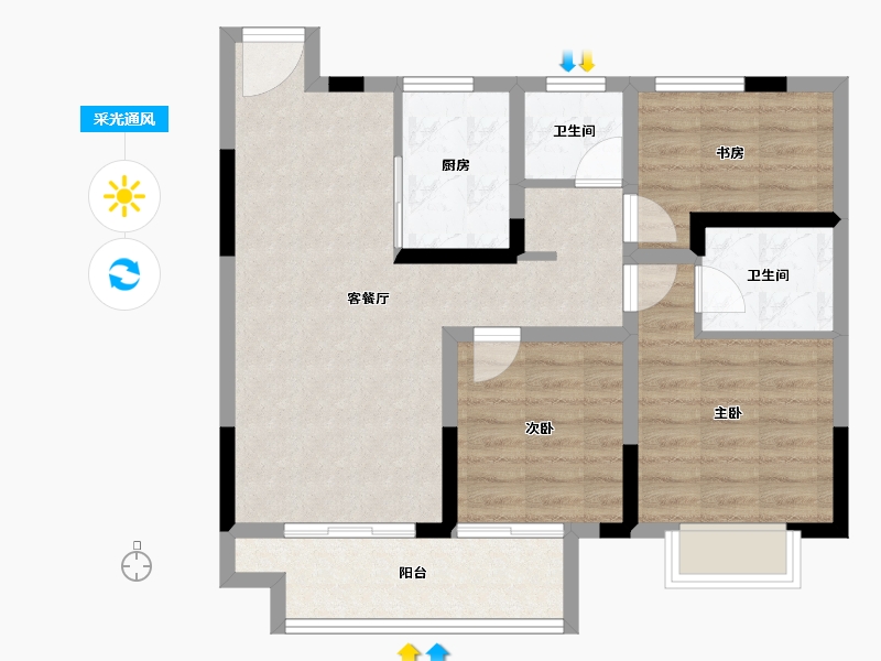 江苏省-苏州市-千灯裕花园-75.42-户型库-采光通风