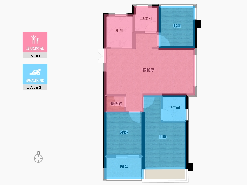 浙江省-温州市-金地公园上城-65.00-户型库-动静分区