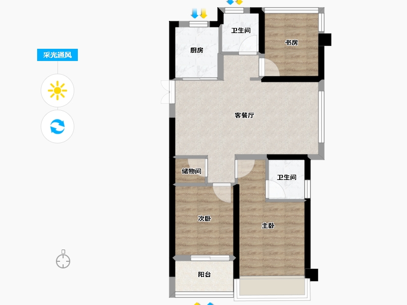 浙江省-温州市-金地公园上城-65.00-户型库-采光通风