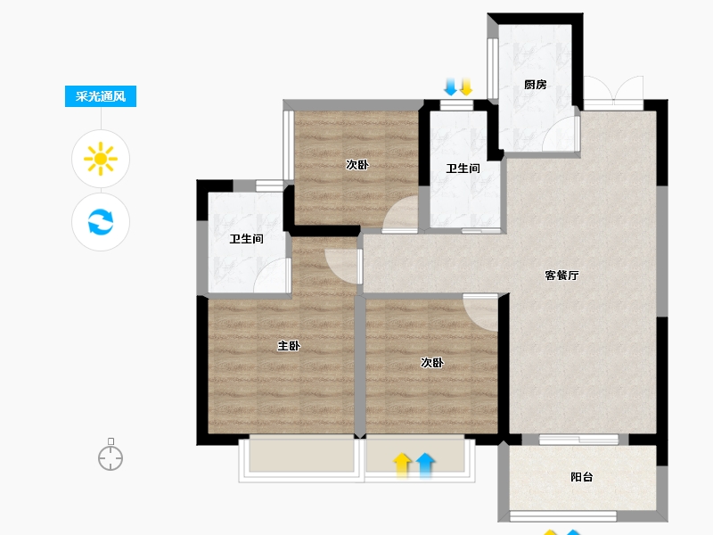 浙江省-温州市-中南玖峰花苑-74.01-户型库-采光通风