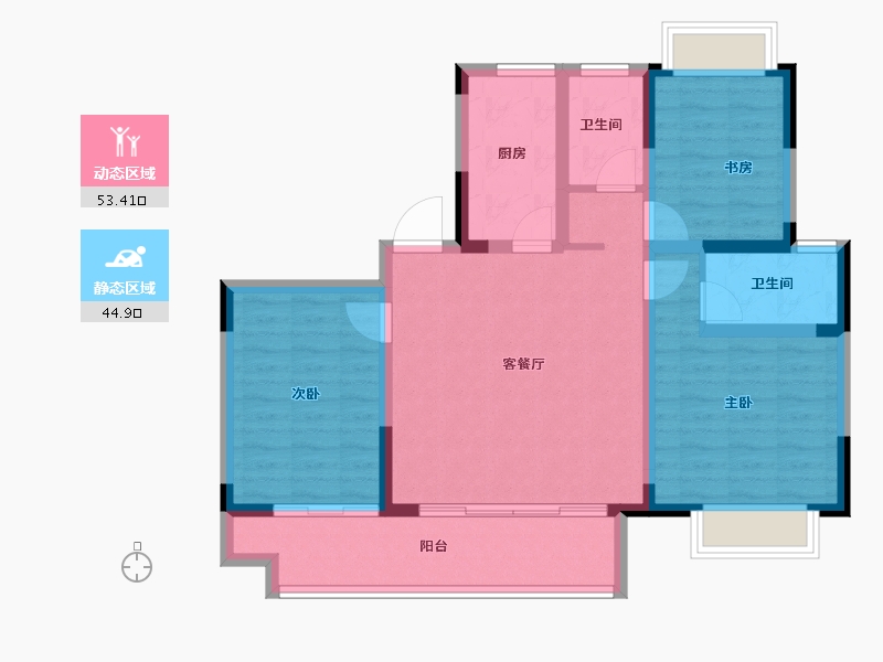 江苏省-苏州市-千灯裕花园-87.60-户型库-动静分区