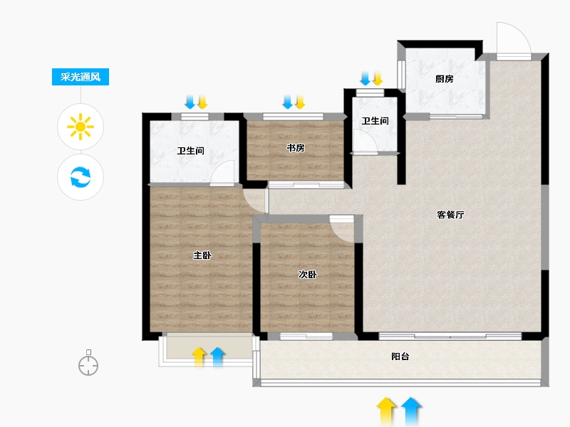 浙江省-温州市-融创凯迪博学园-104.34-户型库-采光通风