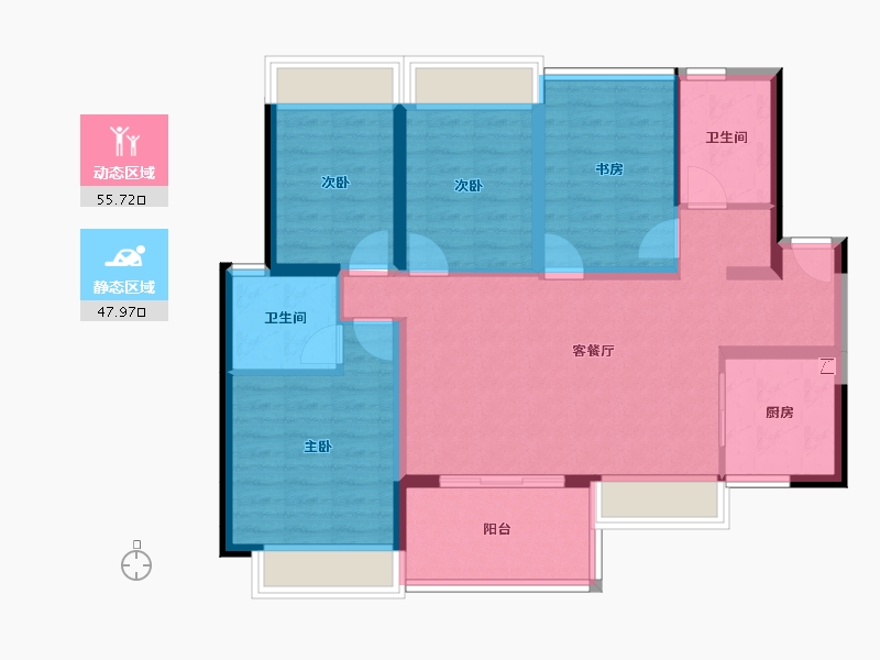 广东省-佛山市-卓越万科朗润园-92.42-户型库-动静分区