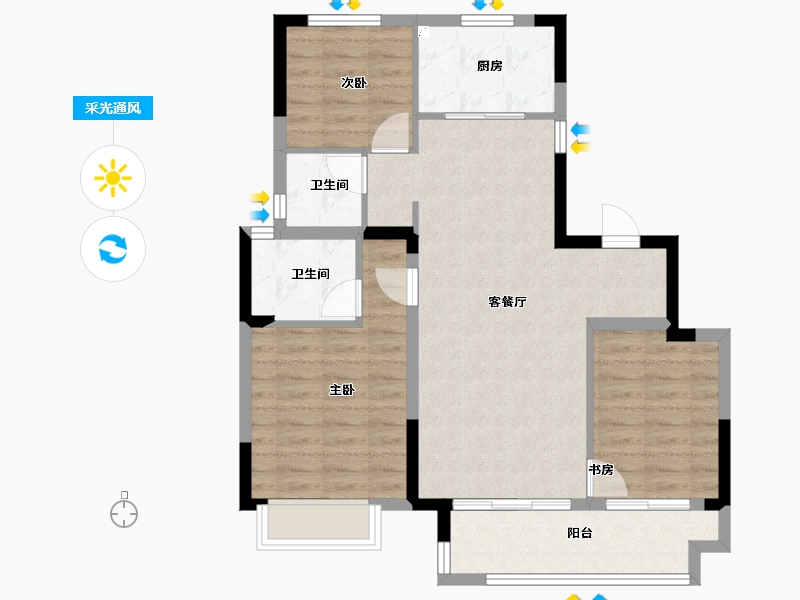 浙江省-宁波市-世茂云玺庐-80.03-户型库-采光通风