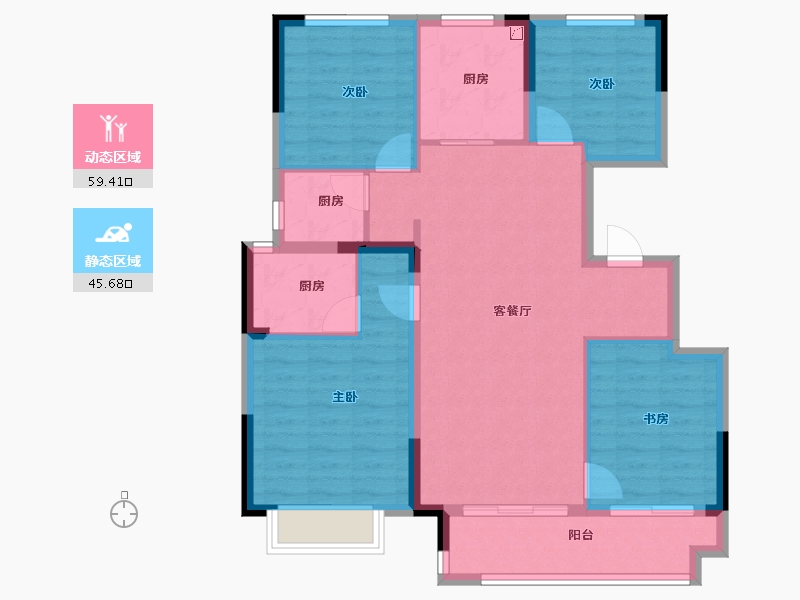 浙江省-宁波市-世茂云玺庐-94.54-户型库-动静分区