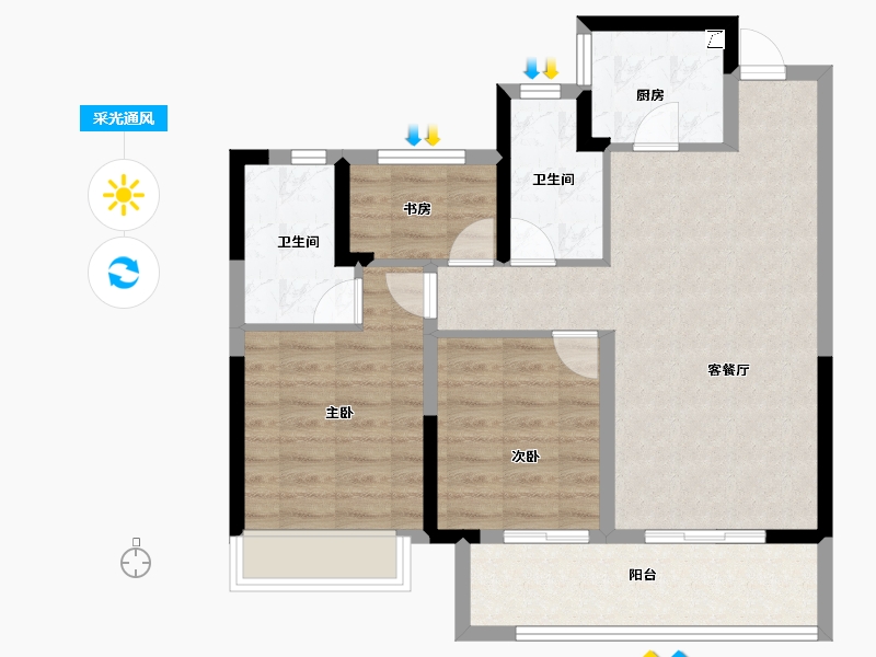 浙江省-宁波市-阳光城众安·顺源里-78.36-户型库-采光通风