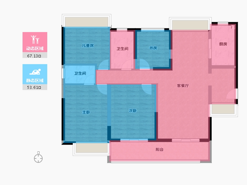 广东省-佛山市-卓越万科朗润园-107.92-户型库-动静分区