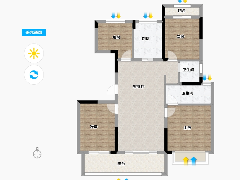 浙江省-宁波市-滕上花开-97.75-户型库-采光通风