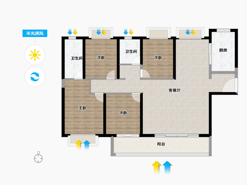 湖北省-武汉市-武汉城建·融创御央首府-134.99-户型库-采光通风