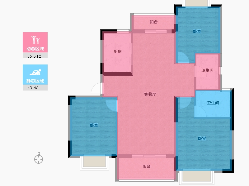 湖北省-武汉市-阳光100凤凰街凤,凰里-89.04-户型库-动静分区