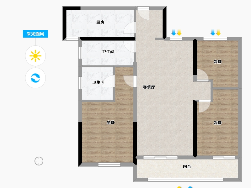 湖北省-武汉市-正荣紫阙台-100.99-户型库-采光通风