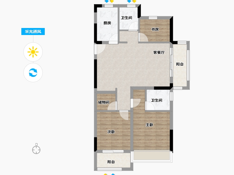 浙江省-温州市-新城瓯江湾-80.08-户型库-采光通风