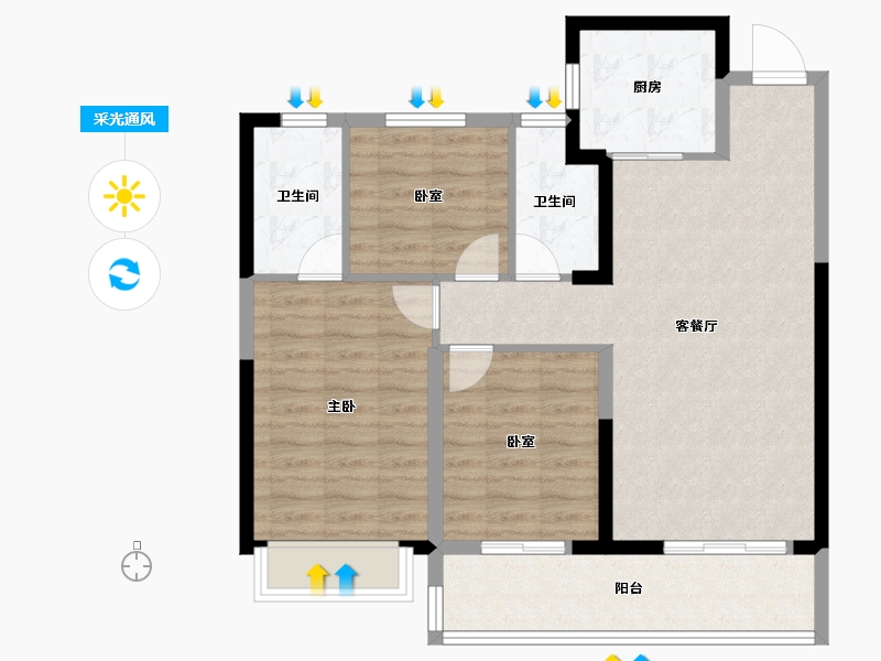 浙江省-温州市-星创晶晖园-84.80-户型库-采光通风