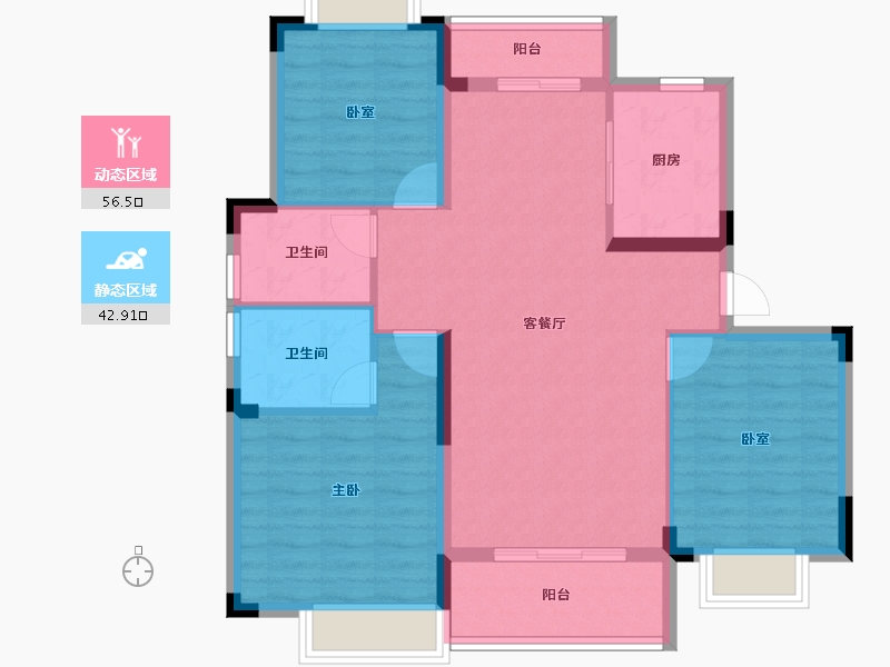 湖北省-武汉市-阳光100凤凰街凤,凰里-89.45-户型库-动静分区