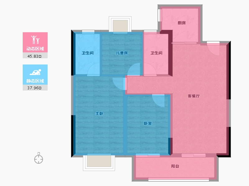 湖北省-武汉市-中梁天玺壹号-74.87-户型库-动静分区