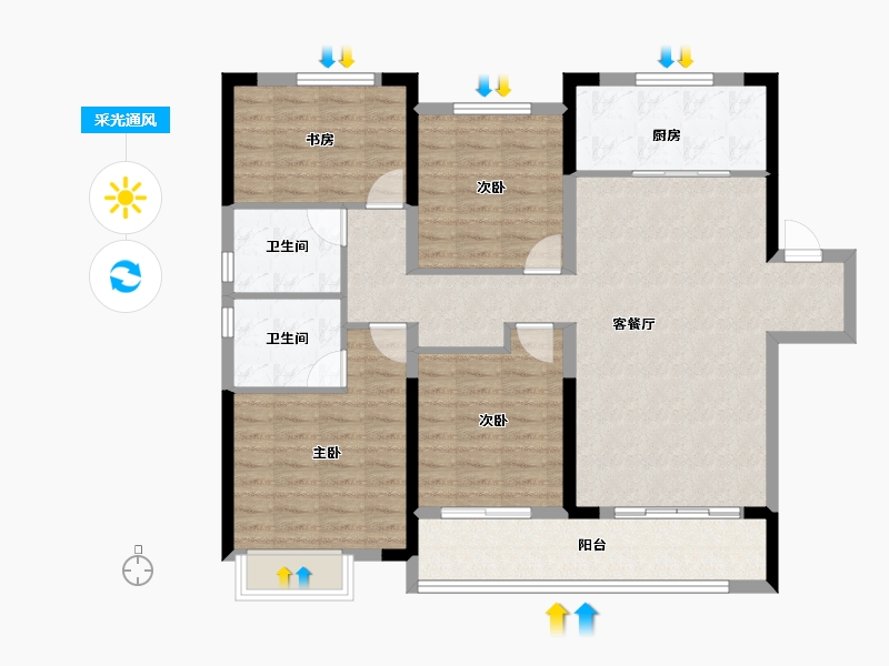 湖北省-武汉市-武汉城建·融创御央首府-110.77-户型库-采光通风