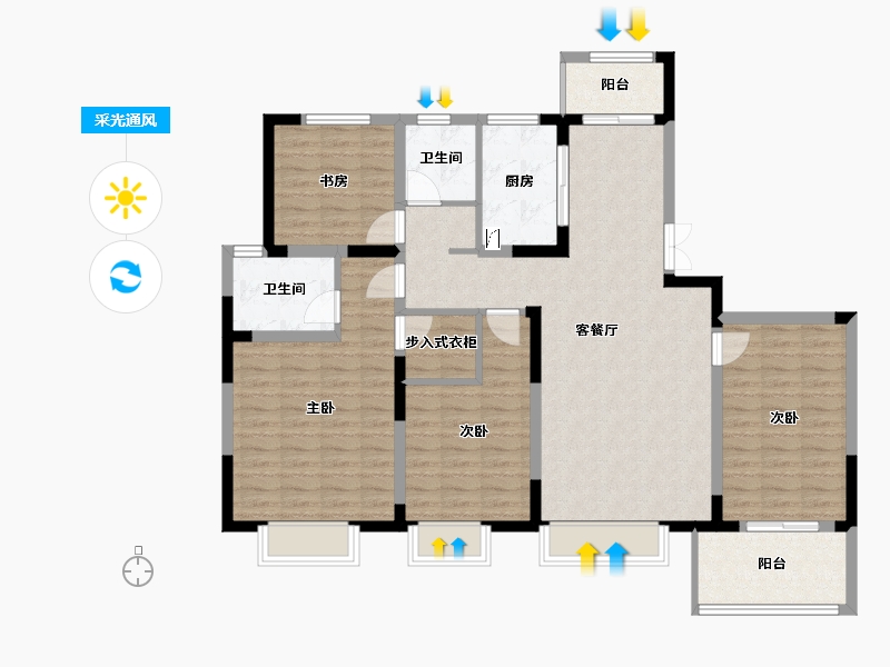 江苏省-扬州市-香榭里-8号-117.00-户型库-采光通风