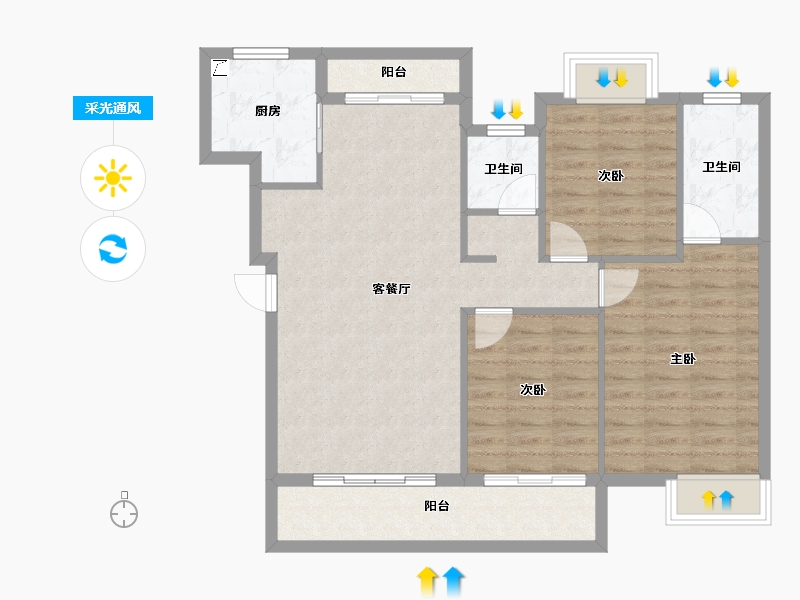 浙江省-杭州市-硕丰西湖里-90.49-户型库-采光通风