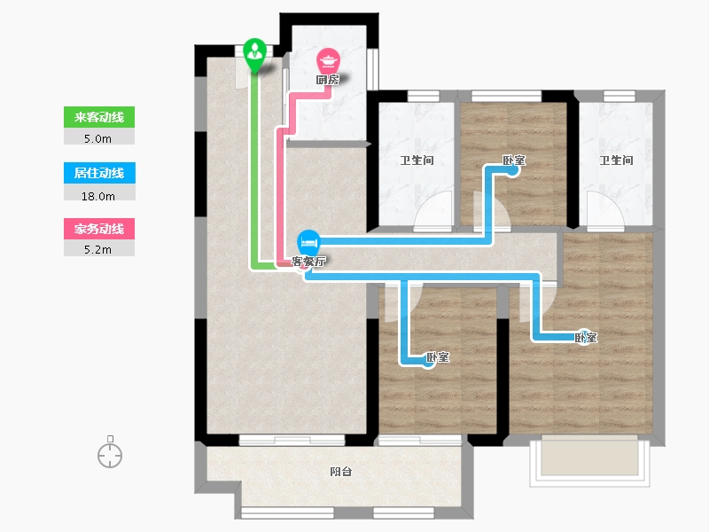 湖北省-武汉市-美的君兰半岛-72.46-户型库-动静线