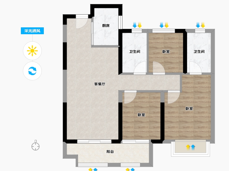 湖北省-武汉市-美的君兰半岛-72.46-户型库-采光通风