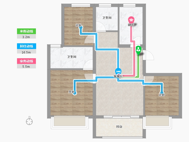 上海-上海市-大华公园荟-72.96-户型库-动静线