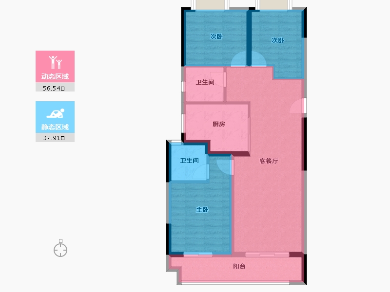 湖北省-武汉市-上坤云启都会-84.76-户型库-动静分区