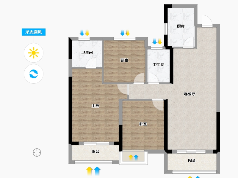 湖北省-武汉市-南益名悦华府-92.77-户型库-采光通风