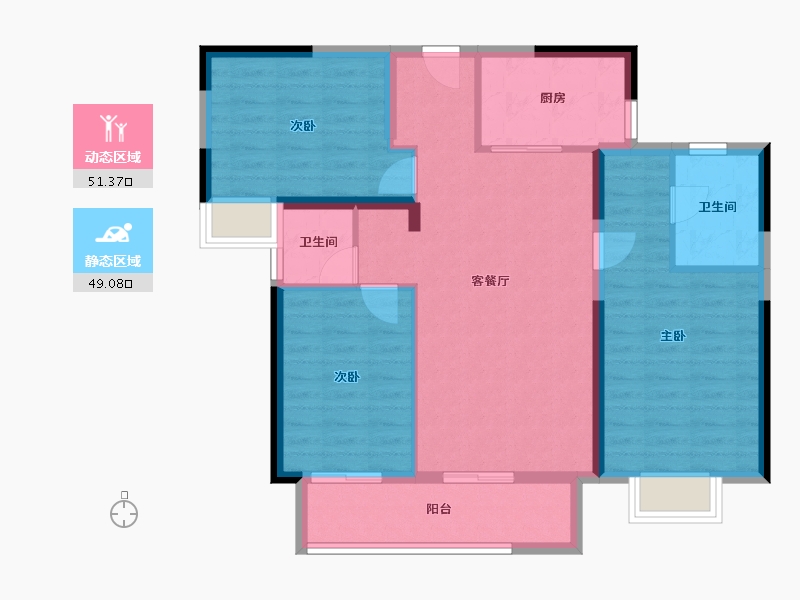 湖北省-武汉市-当代华侨城汉口道6号-90.27-户型库-动静分区